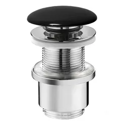 Piletta di scarico click-clack con tappo in ceramica nero lucido senza troppopieno