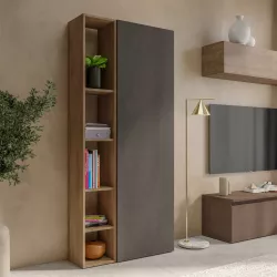 Parete attrezzata 340x30x195h cm in legno mercure e bronzo - Clary