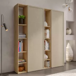 Libreria 166x186h cm 4 elementi con vani a giorno cadiz e 2 ante con cornice argilla - Clary