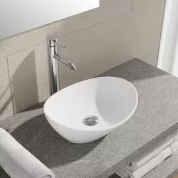Bacinella d'appoggio lavabo ovale in ceramica 41x33 cm bianco lucido