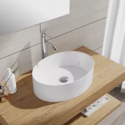 Bacinella d'appoggio lavabo ovale 50 x 35,5 cm in ceramica bianco lucido