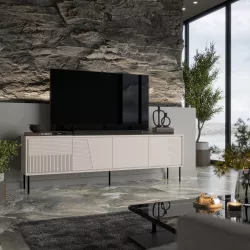 Mobile porta tv 200x62h in legno cashmere opaco con intarsi e 4 ante - Thiago