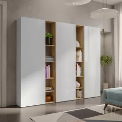 Libreria 221x186h cm 5 elementi con vani a giorno cadiz e 3 ante bianco lucido - Clary