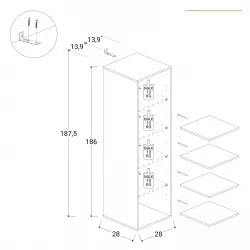 Libreria 221x186h cm 5 elementi con vani a giorno cadiz e 3 ante bianco  lucido - Clary