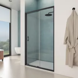 Box doccia nicchia 100 cm scorrevole con vetro trasparente e profilo nero opaco 185h - Lite