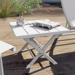 Tavolino da caffè con piano a doghe 44x43 cm in alluminio bianco - Jonit
