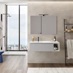 Mobile bagno sospeso 100 cm grigio matt con vano bianco wedding e lavabo opaco sx - Verano