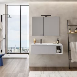 Mobile bagno sospeso 100 cm grigio matt con vano bianco wedding e lavabo ceramica sx - Verano