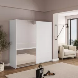 Armadio 217x210 h cm in legno bianco con specchio - Klee