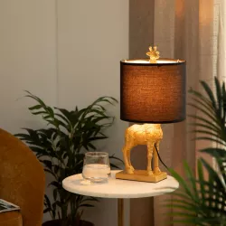 Lampada d'appoggio 42 h cm a forma di giraffa oro con paralume in cotone nero