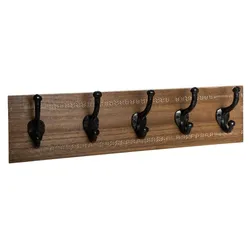 Appendiabiti a muro con 5 ganci nero in legno naturale e metallo