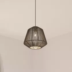 Lampada sospesa rotonda 29 cm nero  in corda intrecciata - Margot