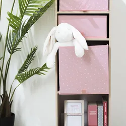 Cubo contenitore 29x29h cm in tessuto rosa con stelle - Kids
