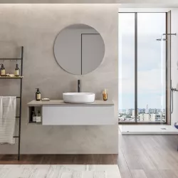 Mobile bagno sospeso portalavabo 120 cm bianco petalo con vano grigio seta e specchio - Verano