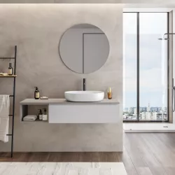 Mobile bagno sospeso portalavabo 140 cm bianco petalo con vano grigio seta e specchio - Verano