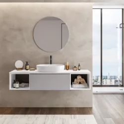 Mobile bagno sospeso portalavabo 160 cm grigio matt con vani bianco wedding e specchio - Verano