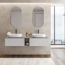 Mobile bagno sospeso portalavabo 180 cm bianco petalo con vano grigio seta e specchi - Verano