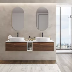 Mobile bagno sospeso portalavabo 180 cm rovere deciso con vano bianco wedding e specchi - Verano