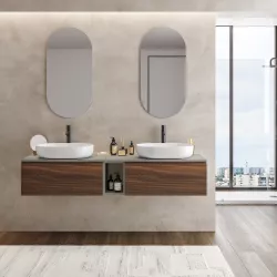 Mobile bagno sospeso portalavabo 180 cm rovere deciso con vano grigio seta e specchi - Verano