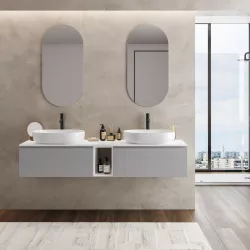 Mobile bagno sospeso portalavabo 180 cm grigio matt con vano bianco wedding e specchi - Verano