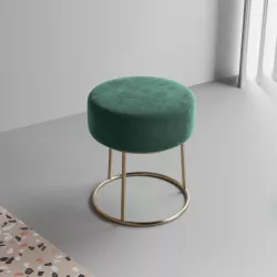 Pouf rotondo 35 cm in velluto verde e struttura finitura champagne - Millepora