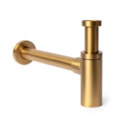 Sifone tondo per lavabo sospeso o appoggio in ottone oro spazzolato