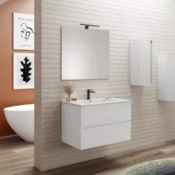 DEGHI MOBILI Mobile Bagno Sospeso 80 Cm Bianco Lucido Con Lavabo Dx E  Semicolonna - Dalia