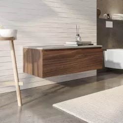 Mobile bagno sospeso portalavabo sx 120 cm noce maior cannettato con lavabo  grigio pietra - Cognac