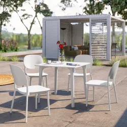 Set pranzo da giardino con tavolo 80x80 cm e 4 sedie in polipropilene bianco - Qalis