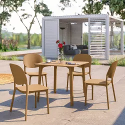 Set pranzo da giardino con tavolo 80x80 cm e 4 sedie in polipropilene cappuccino - Qalis