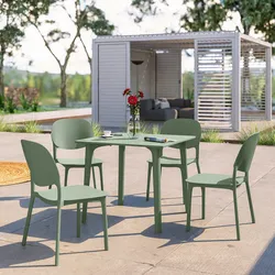 Set pranzo da giardino con tavolo 80x80 cm e 4 sedie in polipropilene verde salvia - Qalis