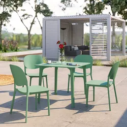 Set pranzo da giardino con tavolo 80x80 cm e 4 sedie in polipropilene verde giada - Qalis