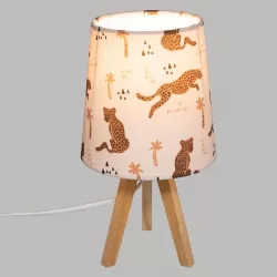 Lampada da tavolo 24 h cm per bambini in legno di pino e paralume in cotone con fantasia