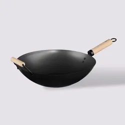 Padella antiaderente Wok 36x10h cm in acciaio nero con doppio manico in legno
