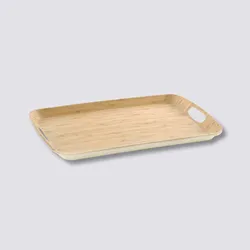 Vassoio 38x26 cm in melamina effetto legno e bianco con manici