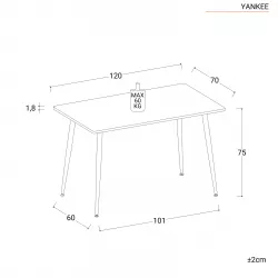 Tavolo 120x70 cm top effetto rovere noce e gambe in metallo nero - Yankee