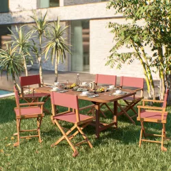 Set pranzo tavolo allungabile 180/260x110 cm e 6 sedie regista rosa in legno d'acacia - Paja