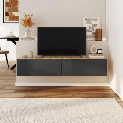 Porta tv sospeso 135x25h cm effetto rovere con 2 ante antracite - Betka