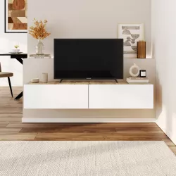 Porta tv sospeso 135x25h cm effetto rovere con 2 ante bianco opaco - Betka