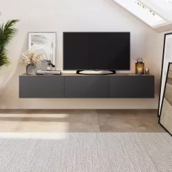 Porta tv sospeso 180x30h cm effetto rovere con 3 ante antracite - Betka