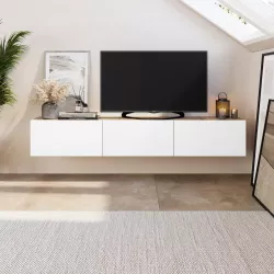 Porta tv sospeso 180x30h cm effetto rovere con 3 ante bianco opaco - Betka