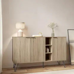 Madia 142x83h cm in legno rovere con 3 ante e vani a giorno - Demat