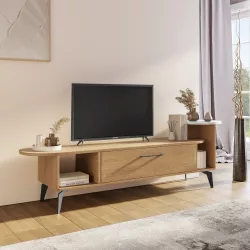 Mobile porta tv 188x43h cm rovere con alzata circolare effetto marmo grigio - Toget