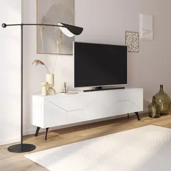 Mobile porta tv 180x50h cm bianco con disegni geometrici e 4 ante - Zakut