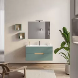 Mobile bagno sospeso 100 cm verde street e rovere biondo con specchio - Fisher