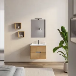 Mobile bagno sospeso 60 cm rovere heritage e tortora con specchio - Fisher
