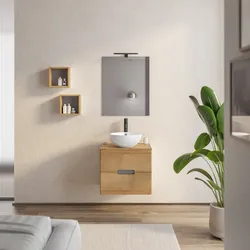 Mobile bagno sospeso 60 cm rovere heritage e tortora porta lavabo con specchio - Fisher