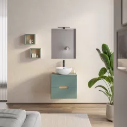 Mobile bagno sospeso 60 cm verde street e rovere biondo porta lavabo con specchio - Fisher