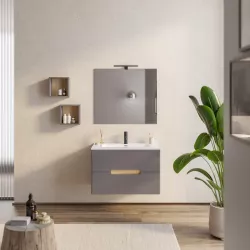 Mobile bagno sospeso 80 cm grigio storm e rovere biondo con specchio - Fisher