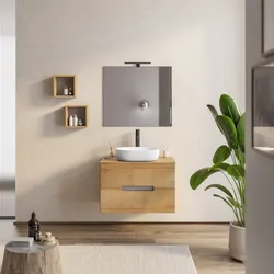 Mobile bagno sospeso 80 cm rovere heritage e tortora porta lavabo con specchio - Fisher